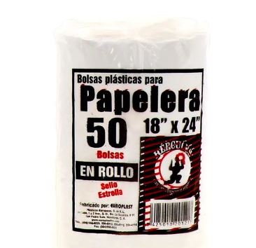 Bolsa Plástica Blanca Papelera Hercule  (18"x24") 1x50 Rollo.