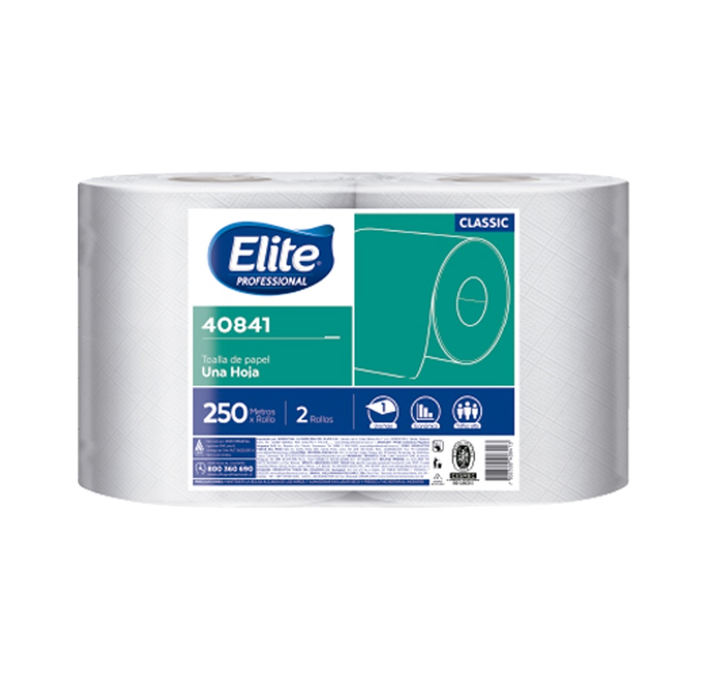 Papel Toalla Rollo Elite 250mtrs HS Blanca Unds